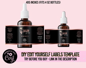 DIY Hair Growth Oil Label Design, Do It Yourself Product Label Design, Hair Serum Oil Labels Design, Editable Product Labels Template