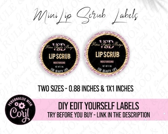 Round Cosmetic Product Labels Design, Editable Round Lip Balm Scrub Label Template, DIY Round Sticker Label Template sku003