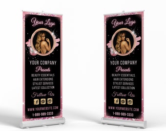 Retractable Banner Template, Beauty Roll Up Banner, Canva Professional Retractable Banner,Event Template Design,Hair Boutique Banner SKU003