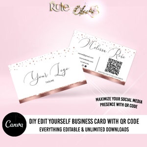 Cartes de visite DIY QR Code, modèle de conception de carte de visite modifiable, carte de numérisation numérique imprimable, carte de visite canva cheveux beauté cils SKU001