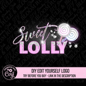 Sweets Logo Design, Candy Logo Template, Editable Lollipop Logo, Glitter Confectionery Logo, Premade treats business logo