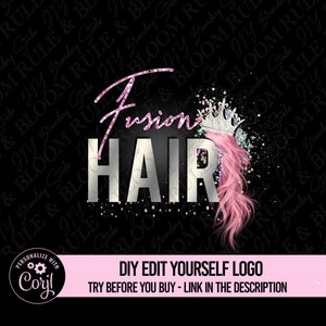 DIY hair extension logo, wig logo design, hair logo design, hair stylist logo, glam glitter hair logo, premade bundles logo design