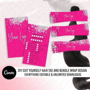 Hair Bundle Wraps and Hair Hang Tag, Hair Bundle Hang Tags, Hair Care Hang Tags, Hair Extension Hang Tags, DIY Hair Tag Wrap design Template