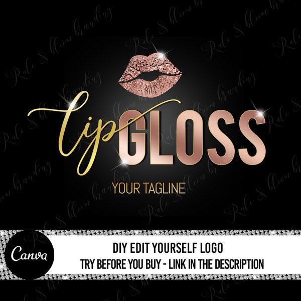 Lipgloss Logo, Lip gloss Logo, beauty Logo design, boutique logo template, feminine logo, small business logo, glitter lips logo