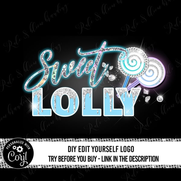 Sweets Logo Design, Candy Logo Template, Editable Lollipop Logo, Glitter Confectionery Logo, Premade treats business logo