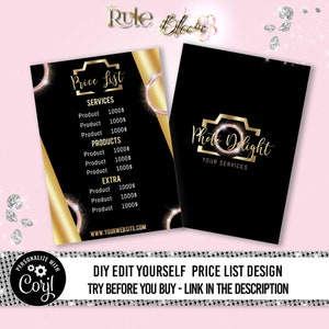 Photography Price List Template, Diy Photo Booth Price list, small business price list, editable pricing list, business beauty pricelist