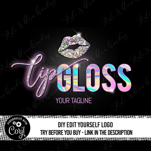 Lipgloss Logo Design, Lip gloss Logo Template, DIY Beauty logo, Pink Boutique Logo design, Glitter diamond logo, premade glam branding logo,