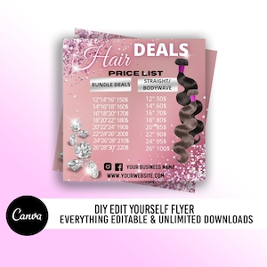 DIY Hair Price List Flyer,Hair Pricing List Flyer,Hair Bundles Flyer,Pricelist Flyer,Social Media Branding, Premade Instagram post SKU003