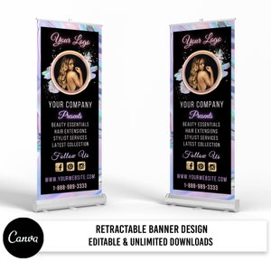 Retractable Banner Template, Beauty Roll Up Banner, Canva Professional Retractable Banner, Event Template Design, Hair Boutique Banner