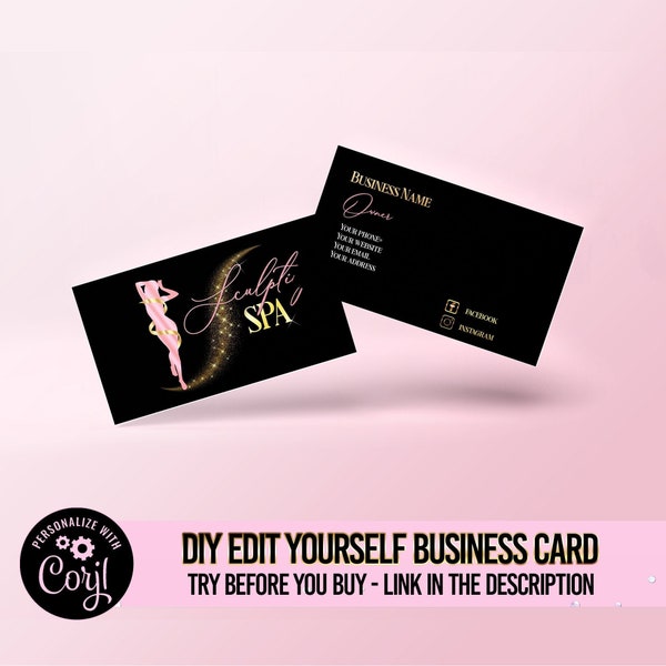 Body Sculpting Business Cards, Body Contouring business cards template, DIY Spa business card, business card design, fitness business card