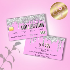 Diy credit card business card, Digital business card template, business card design bright pink drops