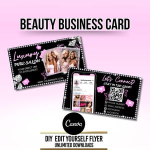 Beauty QR-Code Visitenkarten, kleine Visitenkarten, Lash Visitenkarte, Haar Visitenkarte, Canva Pink Visitenkarte, vorgefertigte Visitenkarten