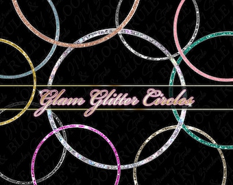 GLITTER Circles Clipart, Sparkling Shiny Frames, digital graphics png overlays, glam bling frame graphic png commercial use instant download