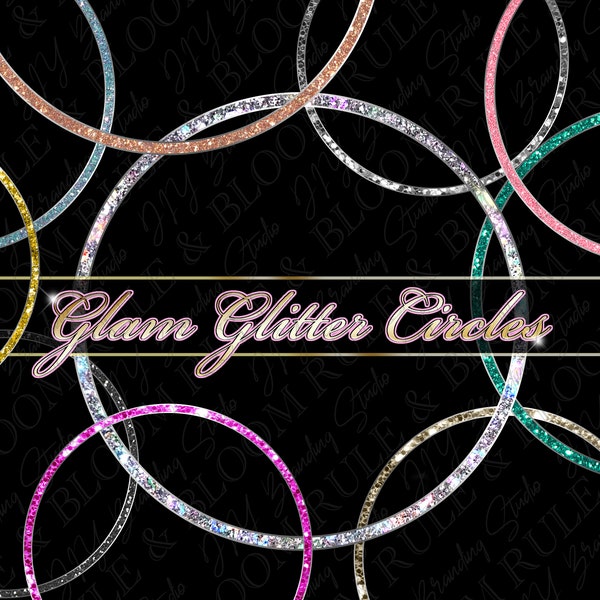 GLITTER Circles Clipart, Sparkling Shiny Frames, digital graphics png overlays, glam bling frame graphic png commercial use instant download