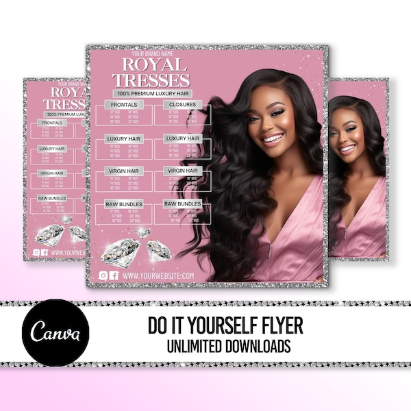 Hair Flyer Template, Hair Bundles Flyer, Wigs Price List Template, Hair Sale Flyer Design, Bundle Deals Flyer, Hair Extension Business Flyer