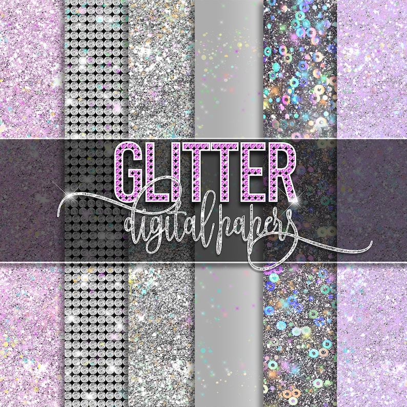 Glitter Diamant Digitales Papier, Diamant Clipart-Overlays, Glam Texturen, Glitzer Texturen, Schimmer Glitter Digitales Papier, Glitter Grafiken Clipart Bild 1
