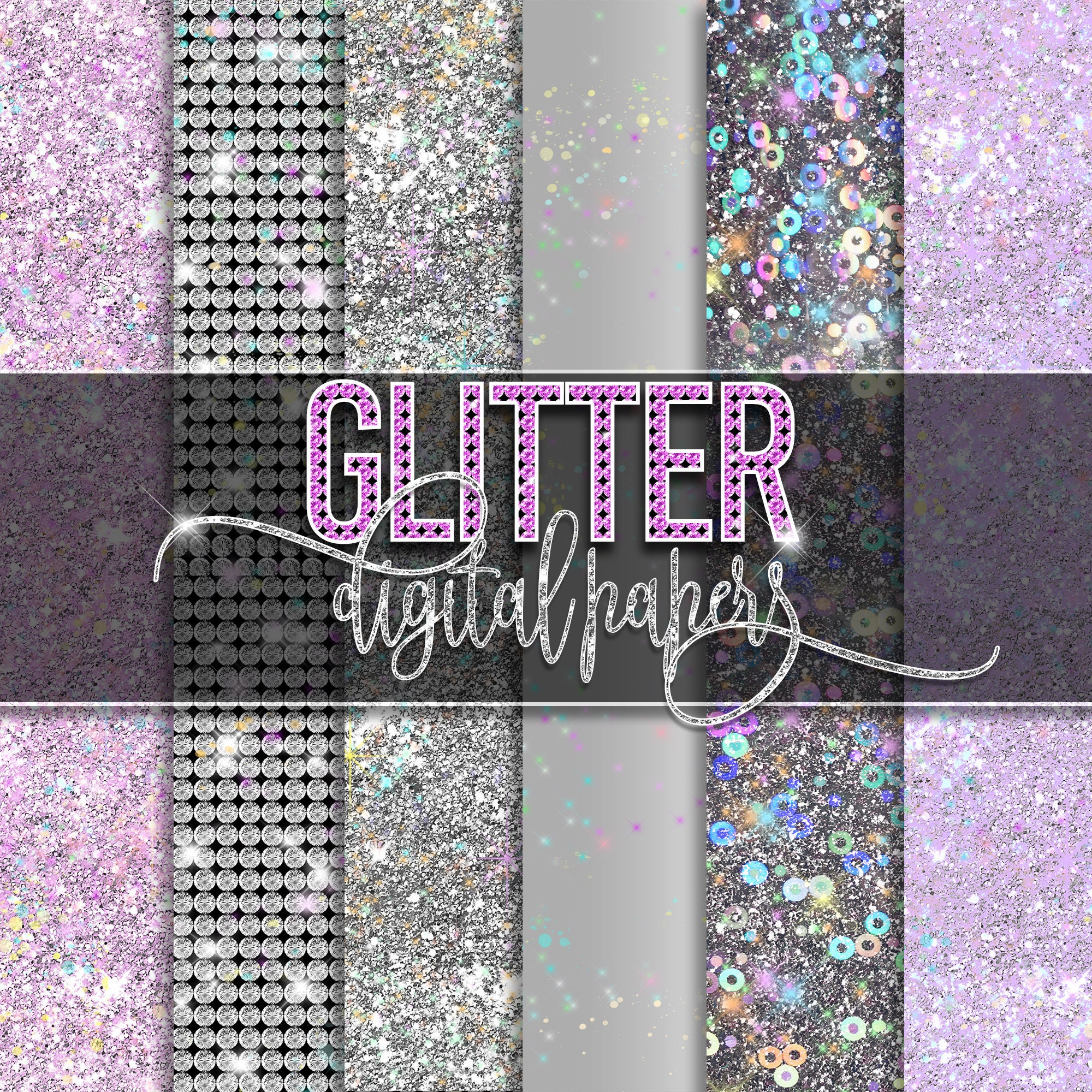 White Diamond Glitter Digital Paper Seamless Glam Diamond Sequin Textures  With Glitter White Digital Papers Glitter Textures 
