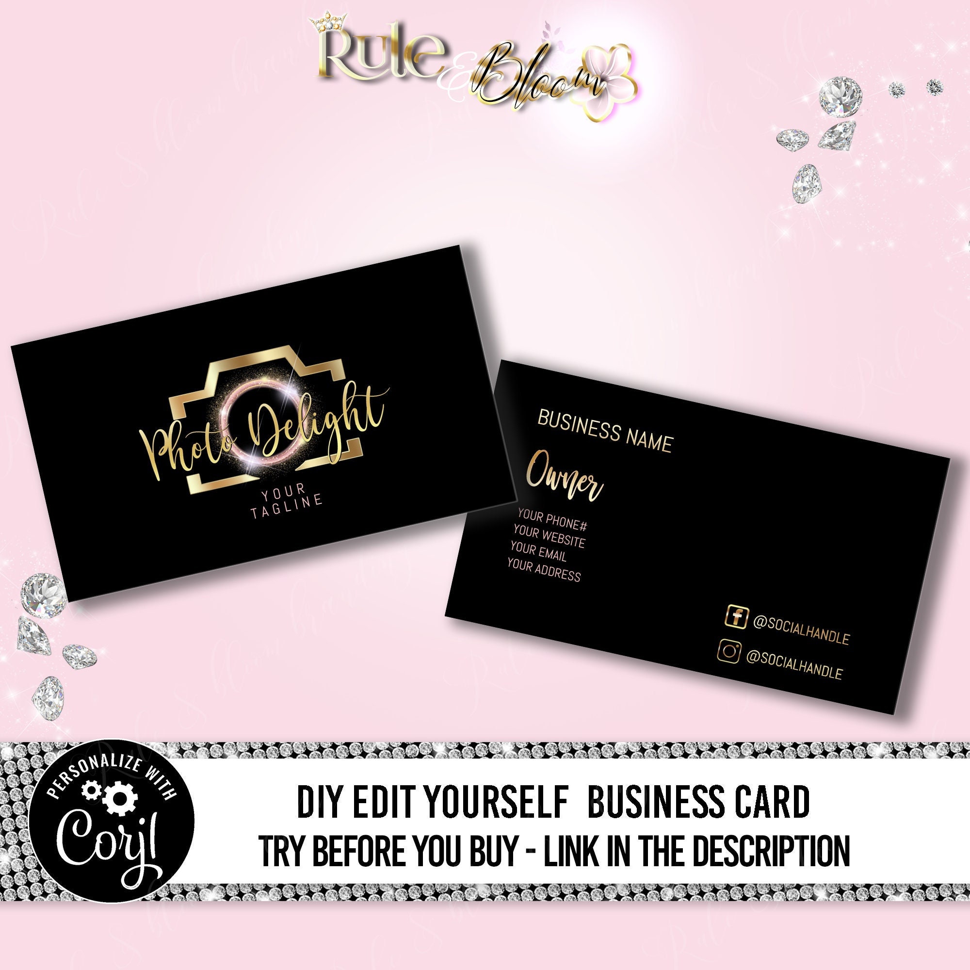 Editable Photography Business Card Design Photo Booth Etsy