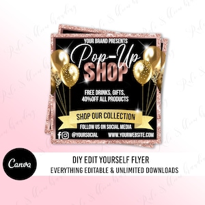 EDITABLE Pop shop flyer, Sip and shop flyer, Boutique flyer Template, Grand Opening Boutique Invitation, Shopping Event Sales Announcement