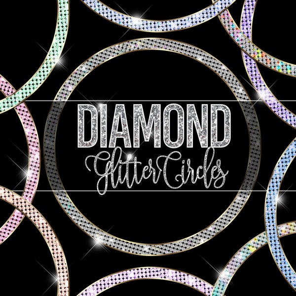 Diamond Circle Frames, Pastel Round Diamond Circles, Shiny Gem Circles, Glitter Circle Elements, Sparkling Circle Clipart png commercial use