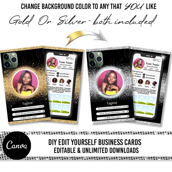 Business Card Template Design, Instagram Profile Business Cards, Premade Business Cards, Editable Business card, Influencer Cards