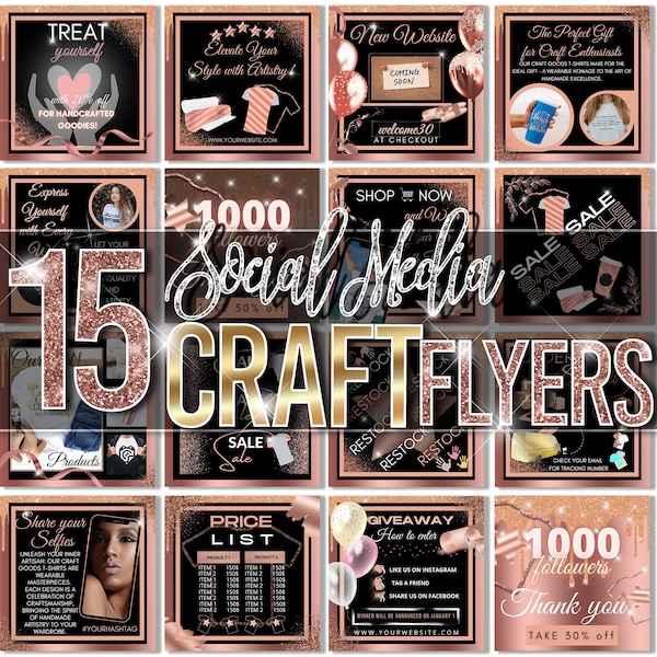 Social media templates for Craft makers, Premade Crafter Posts, Digital flyers for Tshirt Designer, Heat Press Flyer, Cricut Marketing Posts