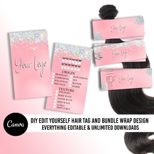 Hair Bundle Wraps and Hair Hang Tag, Hair Bundle Hang Tags, Hair Care Hang Tags, Hair Extension Hang Tags, DIY Hair Tag Wrap design Template