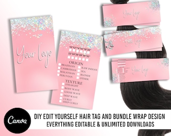 Hair Bundle Wraps and Hair Hang Tag, Hair Bundle Hang Tags, Hair Care Hang Tags, Hair Extension Hang Tags, DIY Hair Tag Wrap design Template