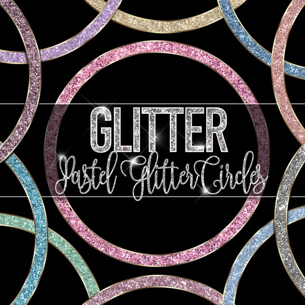 Glitter cirkelframes, pastel ronde glittercirkels, glanzende cirkels, glittercirkelelementen, sprankelende cirkel clipart png commercieel gebruik