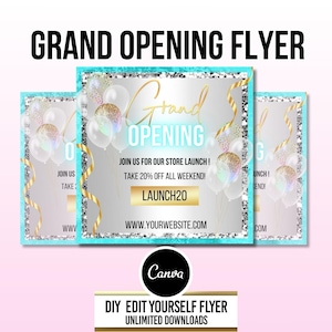 DIY Grand Opening Flyer, Website Launch Flyer,Product Launch,New Product Flyer Canva,grand opening post,Coming Soon Flyer, Launch Flyer cyan