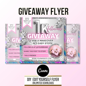 Giveaway Template, 1K Raffle Giveaway Flyer, Gift Social Media Post, Instagram Sale Design, Beauty Hair Lash Boutique