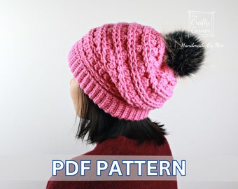 PDF - Crochet Hat, Slouchy Hat, Winter Hat, One Size