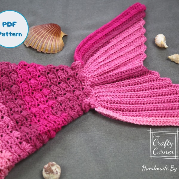 PDF Crochet Pattern - Crochet Mermaid Tail Blanket Pattern, Pink Ombre Mermaid Tail, Toddler, Child, Teen, Adult Mermaid Tail Blanket