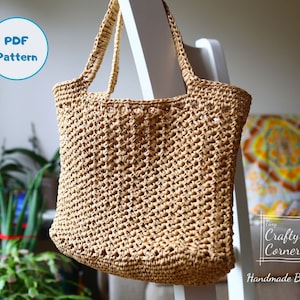Modello PDF all'uncinetto - Borsa all'uncinetto, modello all'uncinetto per borsa in rafia, borsa in filato di rafia all'uncinetto, modello per borsa in filato di carta, modello per borsa fai da te, borsa tote