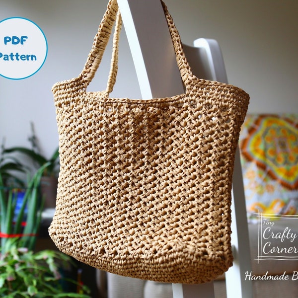 PDF Crochet Pattern - Crochet Handbag, Raffia Bag Crochet Pattern, Crochet Raffia Yarn Bag, Paper Yarn Bag Design, DIY Bag Pattern, Tote Bag