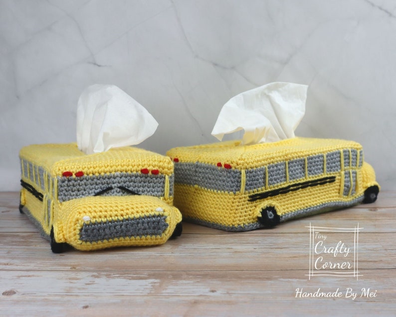 PDF Crochet Pattern School Bus Tissue Box Cover Pattern, Teacher's Gift, crochet School Bus, Back To School, Tissue Box Sleeve image 2