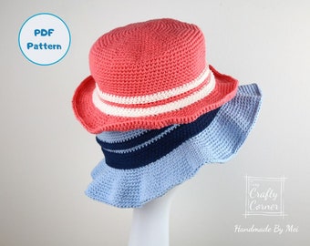 PDF Crochet Pattern - Sun Hat Pattern In 4 Sizes, Bucket Hat Crochet Pattern, Beach Hat, Hat Making Pattern, DIY Hat