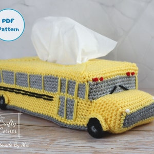 PDF Crochet Pattern School Bus Tissue Box Cover Pattern, Teacher's Gift, crochet School Bus, Back To School, Tissue Box Sleeve image 1