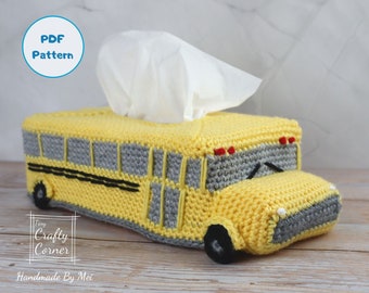 PDF Crochet Pattern - School Bus Tissue Box Cover Pattern, Teacher's Gift, crochet School Bus, Back To School, Tissue Box Sleeve