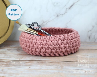 PDF Crochet Pattern - Ribbon Basket Pattern With Or Without Handle, Crochet Round Basket, Easter Basket Pattern