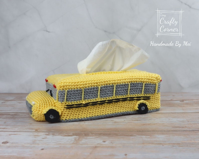 PDF Crochet Pattern School Bus Tissue Box Cover Pattern, Teacher's Gift, crochet School Bus, Back To School, Tissue Box Sleeve image 4