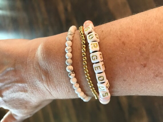 STONE BEAD BRACELET 3 MM WHITE MARBLE STONE BEAD BRACELET 3 MM WHITE MARBLE