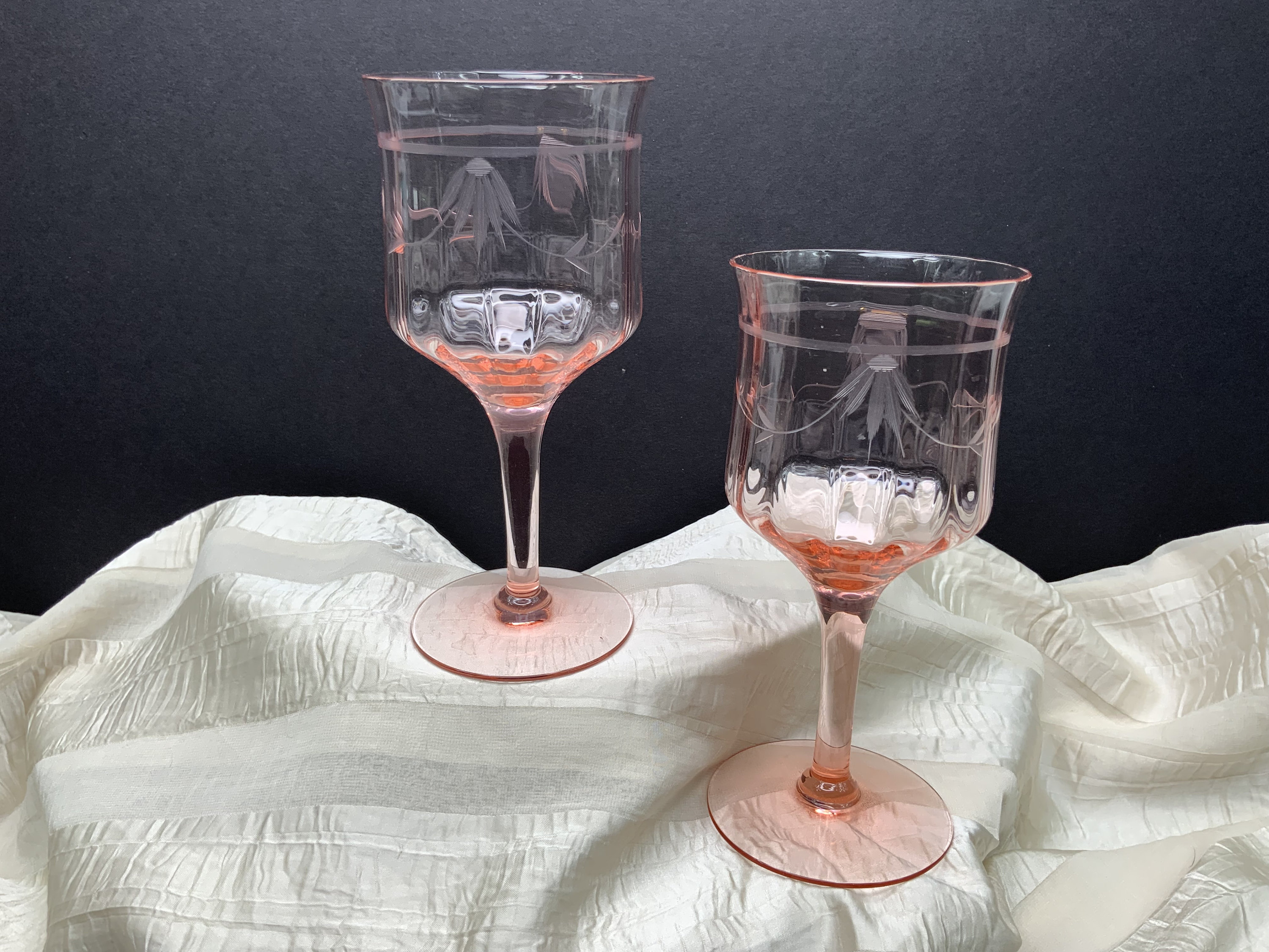 Vintage Set of 2 Pink Depression Glass Tiffin Diamond Optic Stemware W –  The Broken Bird Company
