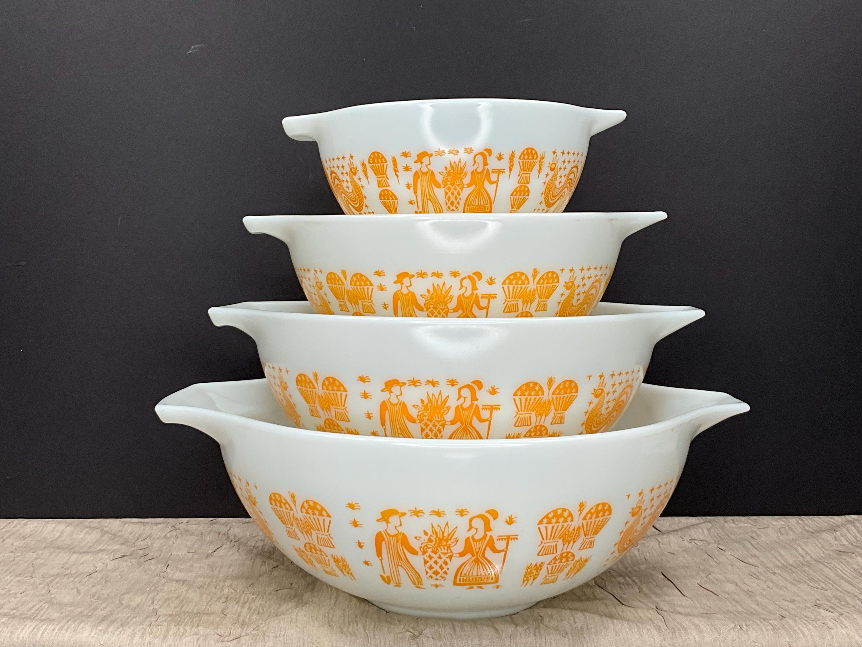 Vintage Pyrex Pumpkin Butterprint Cinderella Mixing Bowls, Set of