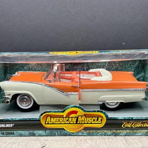 1956 Ford Sunliner Diecast: Mandarin Orange & White, 1/18 Scale