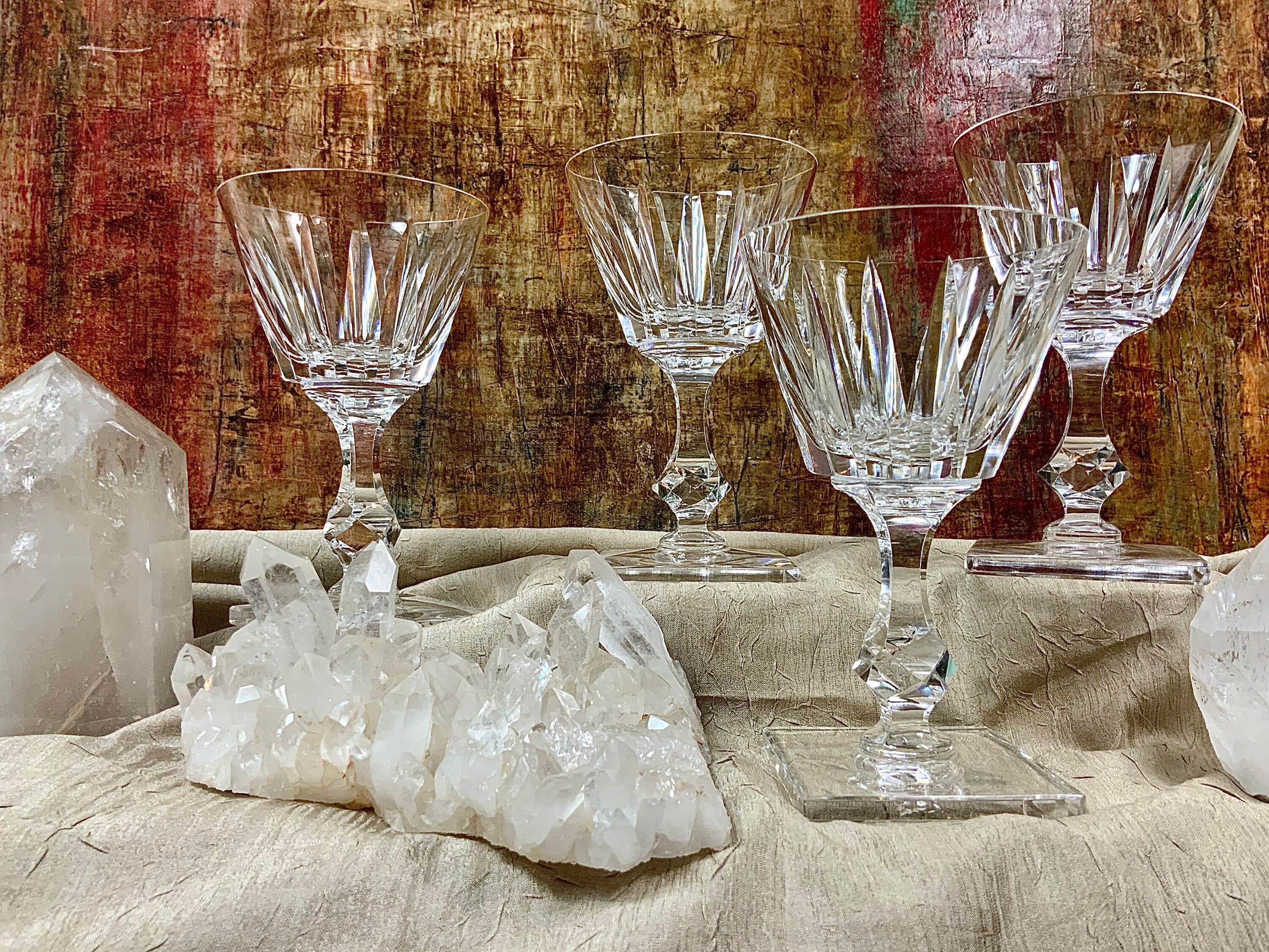Tiffin Crystal Pristine Champagne/wine Glasses With Square Base 17431 Set  of Four, Tiffin Pristine Crystal, Tiffin Franciscan, 