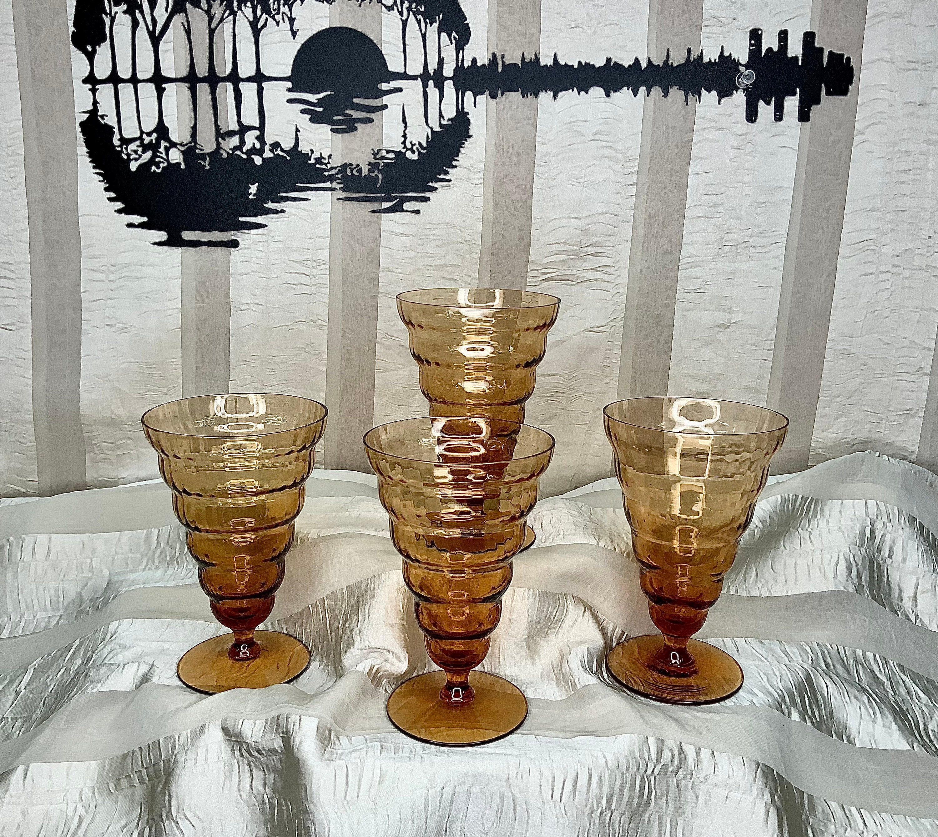 Utility Glass Works Cambodia Ware Amber Cocktail Glasses, Set of 4, Stemmed Goblets, Honey Amber