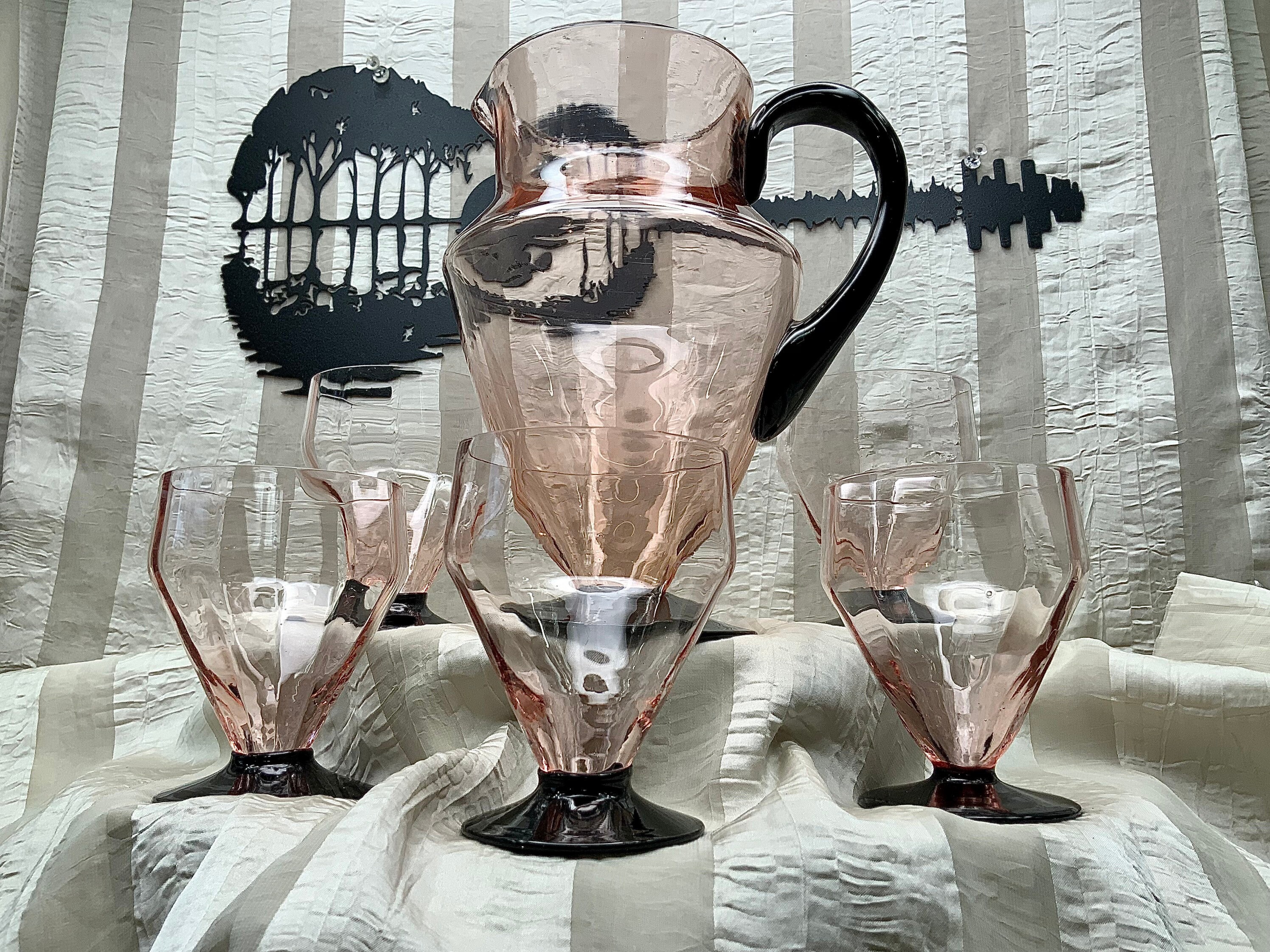 Art Deco Cocktail Pitcher Set Art Deco 8-piece Glassware Set 