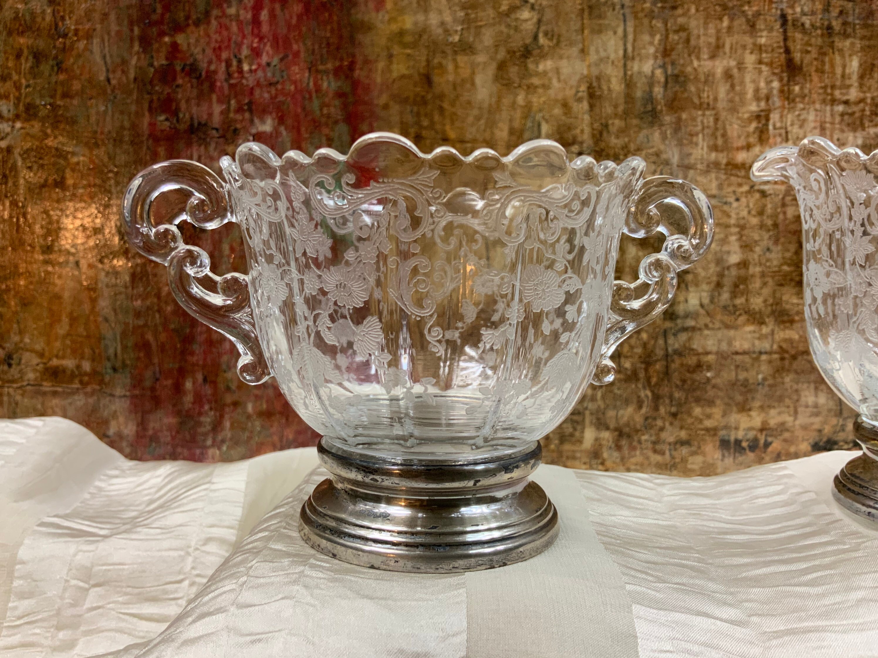 Vintage Cambridge Chantilly Etch Sugar Creamer With Sterling Etsy