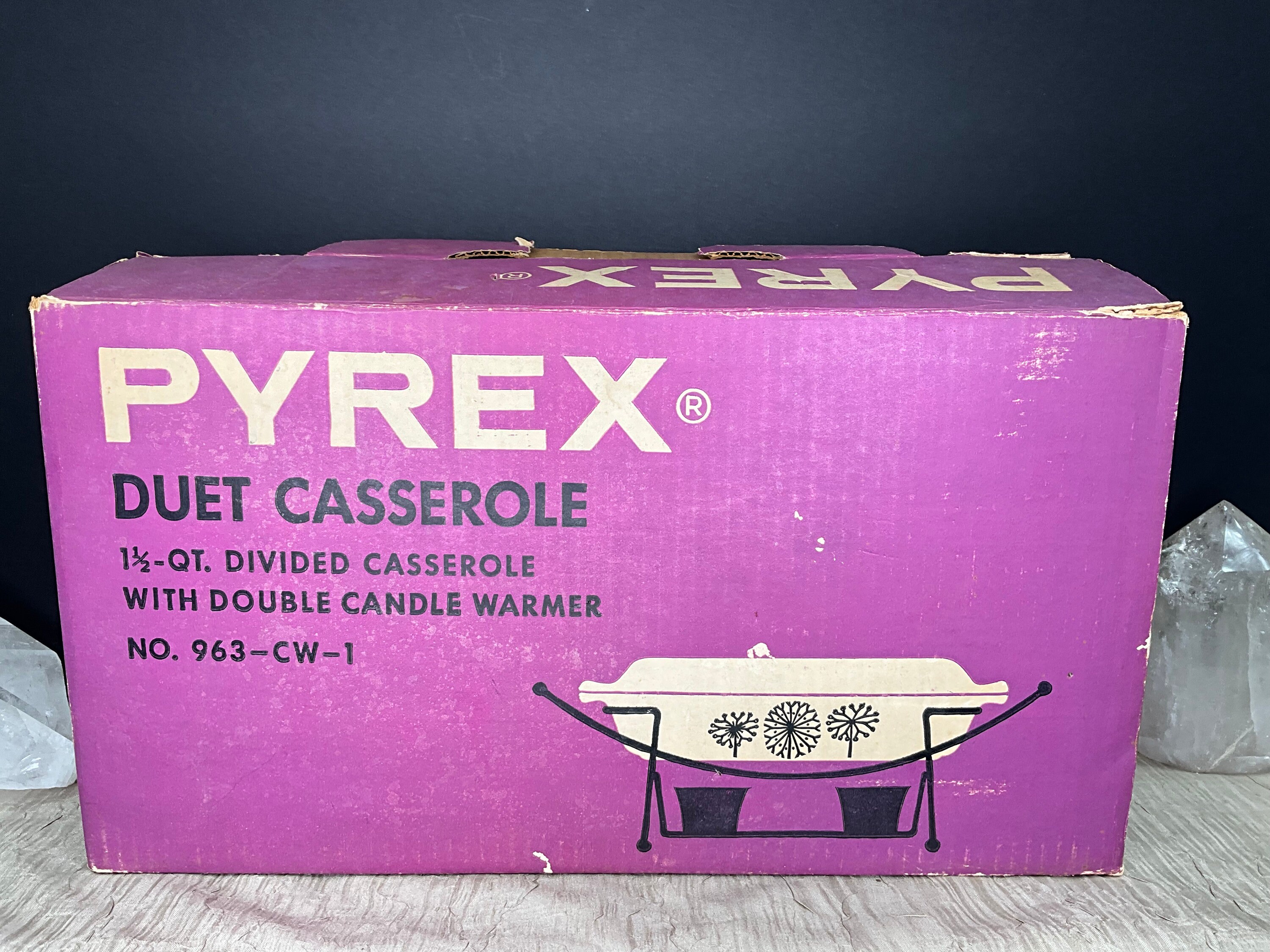 Vintage Pyrex Dandelion Duet Divided 1 1/2 Quart Casserole Dish